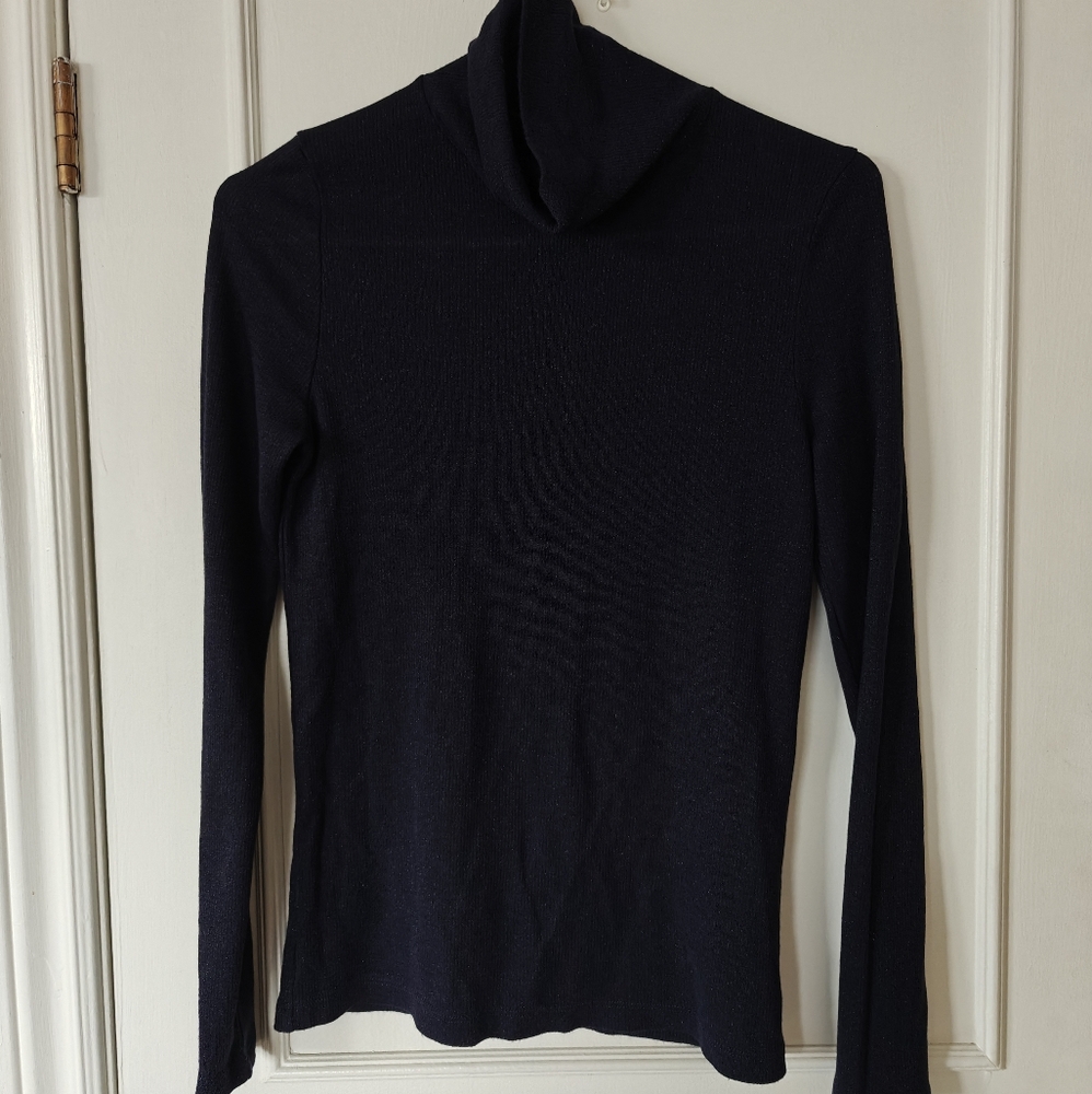Madewell Navy Turtleneck - Size Sm - Metallic, layer, classic
